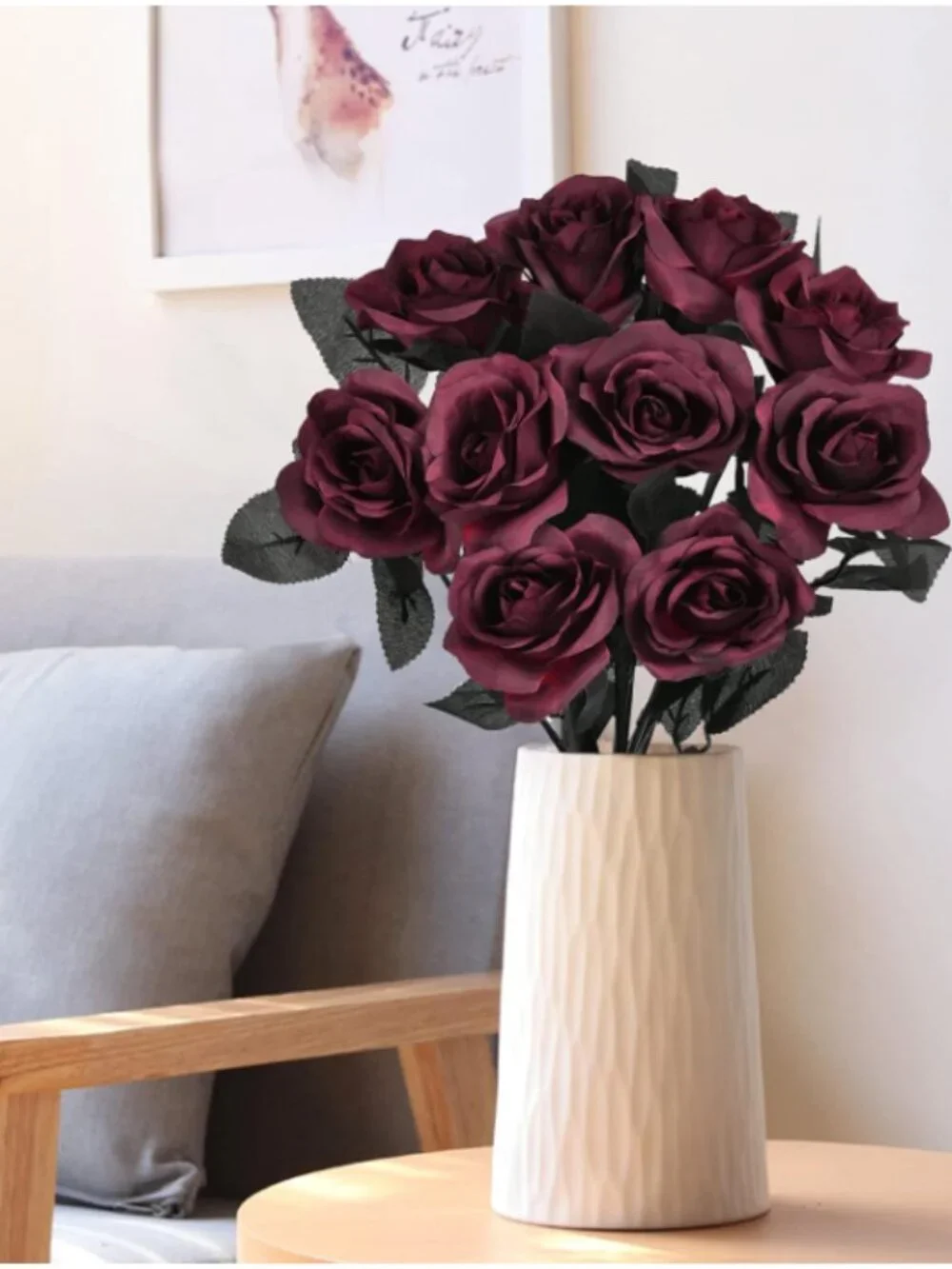 10pc Long Stem Wine Red Silk Roses Flowers Wedding Halloween Fall Table Decor